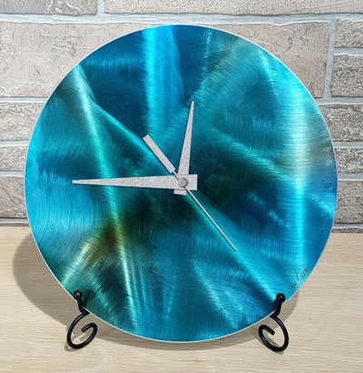Only One!  In Aqua Color Abstract Clock 10.30" x 10.30"  Metal Art by Jon Allen - CLK 31
