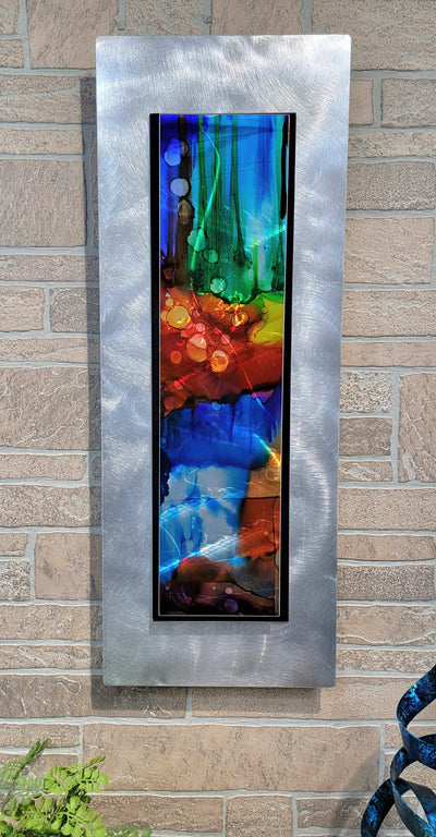 Only One!  Multicolor Abstract Painting    32" x 12" x 2" Metal by Jon Allen - GEM 153
