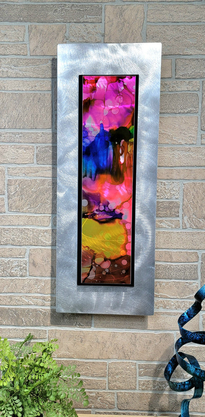 Only One!  Multicolor Abstract Painting    32" x 12" x 2" Metal by Jon Allen - GEM 149