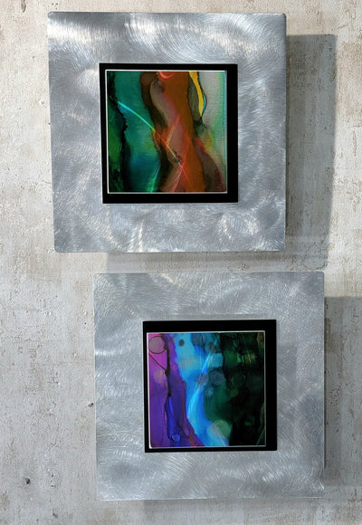 Only One!  Multicolor Abstract Painting  Set of Two   12" x 12" x 2" Metal by Jon Allen - NL 29