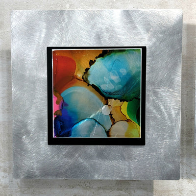 Only One!  Multicolor Abstract Painting  Set of Two   12" x 12" x 2" Metal by Jon Allen - NL 30
