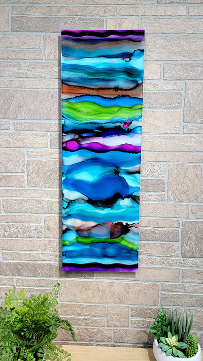 Only One!  Multicolor Abstract Painting   36" x 12" x 2" Metal by Jon Allen - GEM W64