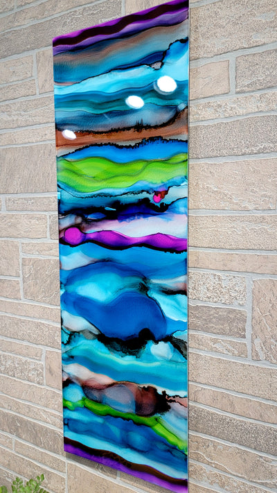 Only One!  Multicolor Abstract Painting   36" x 12" x 2" Metal by Jon Allen - GEM W64