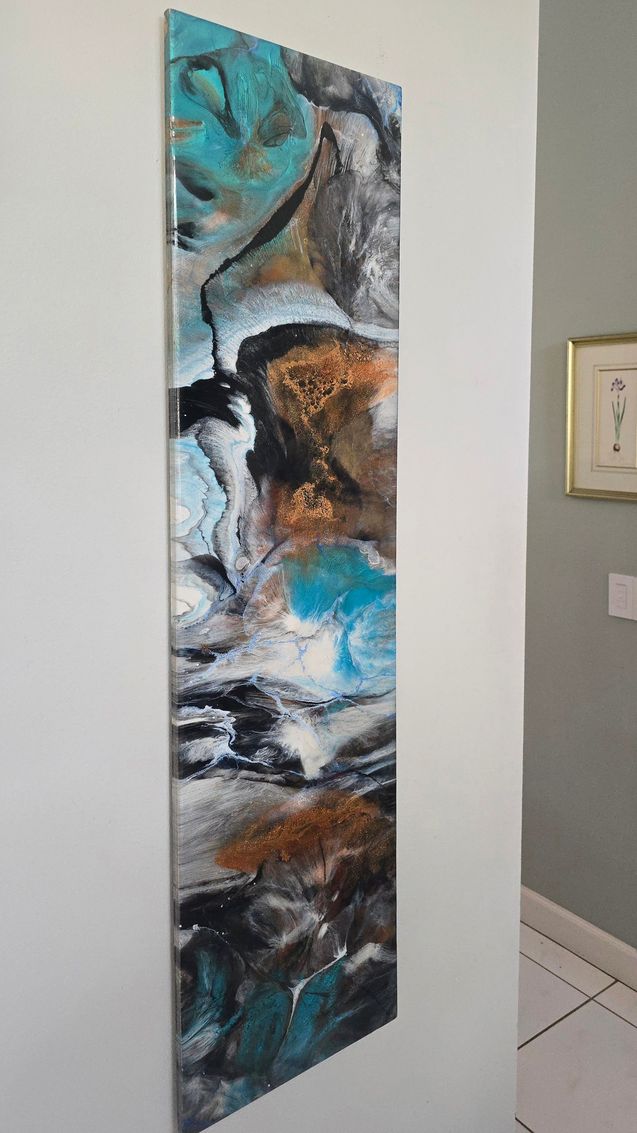 Turquoise Dreams - 12"x48" Abstract Canvas Art with Metallic Accents