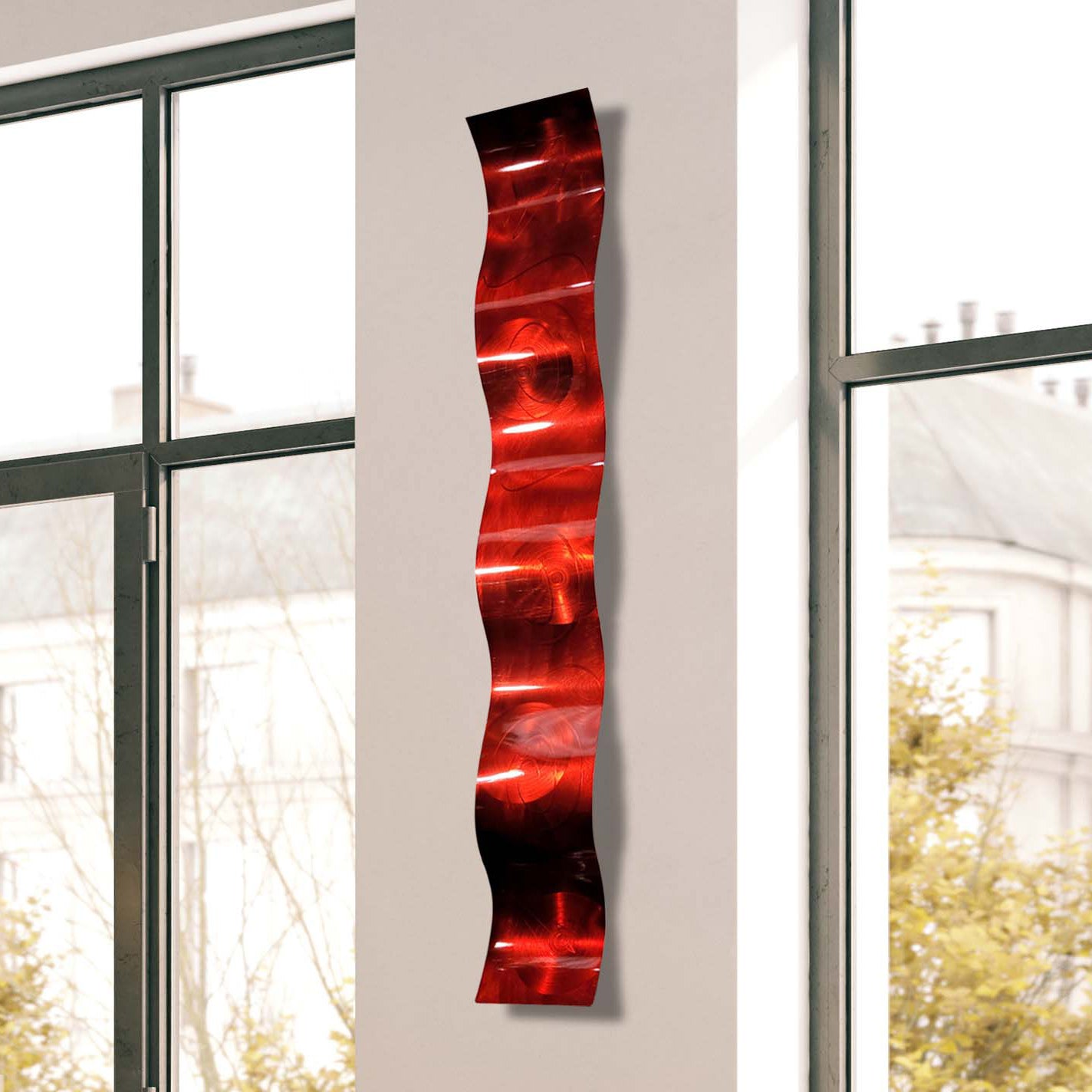 Red Abstract Modern 3D Metal Wall Art Panels by Jon Allen - Red