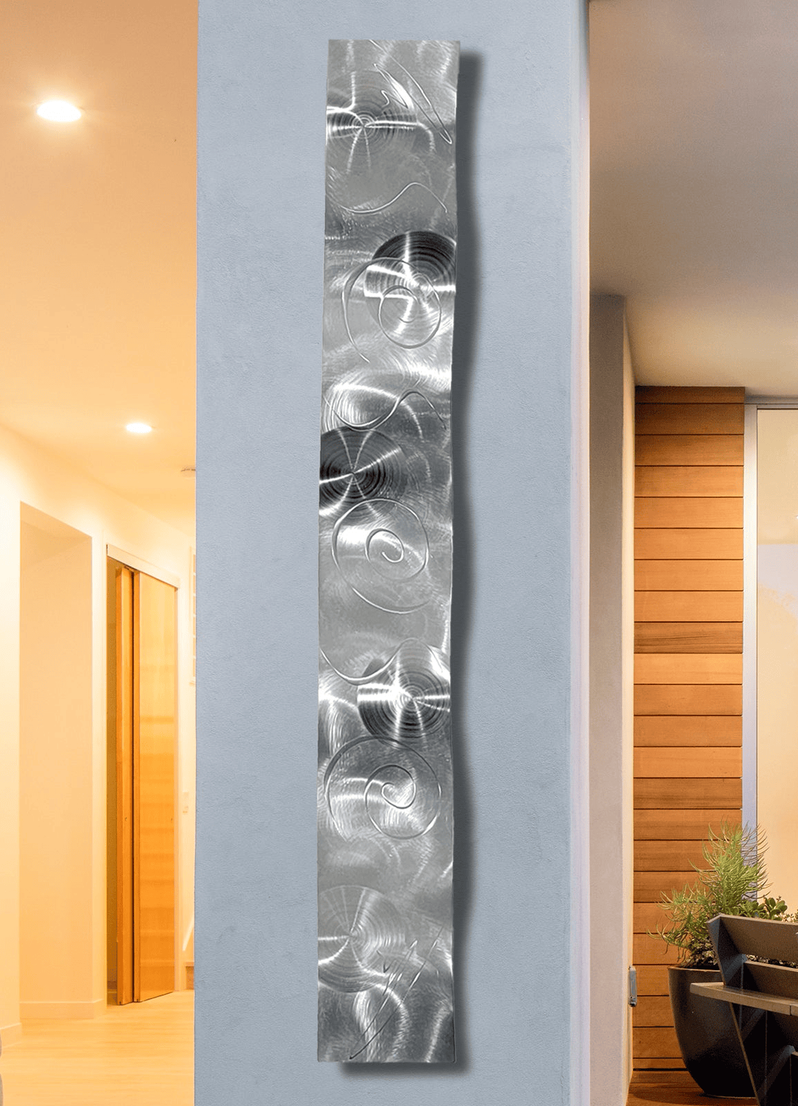 Silver- Liquid Motion - Metal Wave Art 46.5"x6"