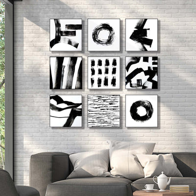 Only One!  Black and White Abstract Painting  Set Of 9 Panels  12" x 12" x 2" Metal by Jon Allen -"Prolific Perceptions"