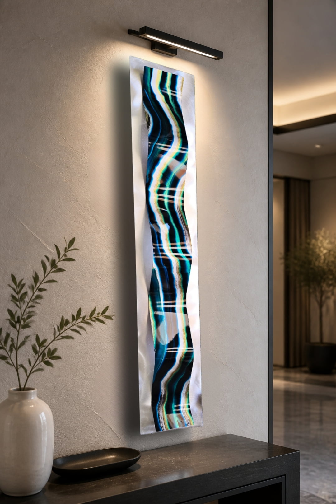 Agate Tide - One-of-a-Kind Metal Wave Wall Art 47"x10"