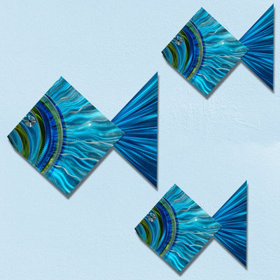 Aquamarine Fish Modern Metal Wall Art by Jon Allen with Multiple Size Options