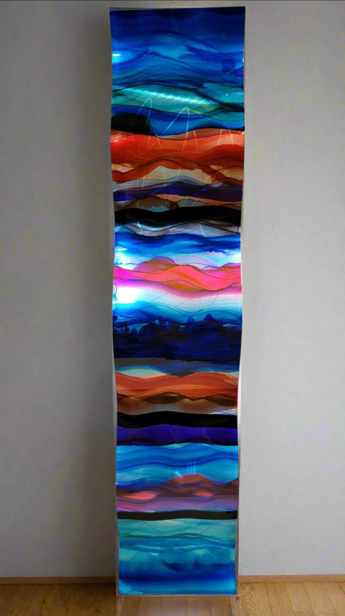 Multicolor Abstract Wave Painting  46" x 10" x 2"  Metal  Art by Jon Allen - WAV 350 *15% off*