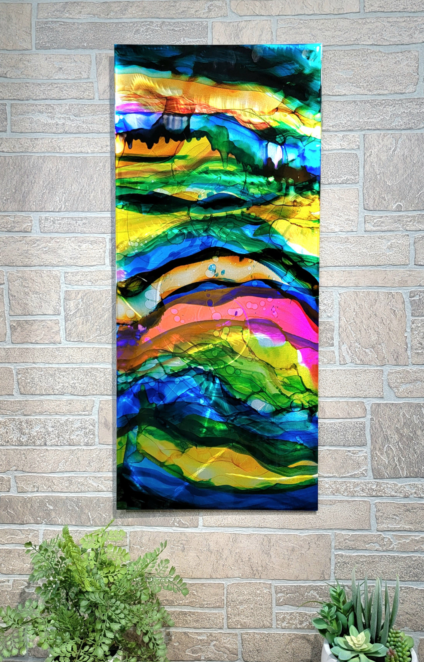 Only One!  Multicolor Abstract Painting  36" x 16" x 2"  Metal by Jon Allen - NL 21 *50% off%