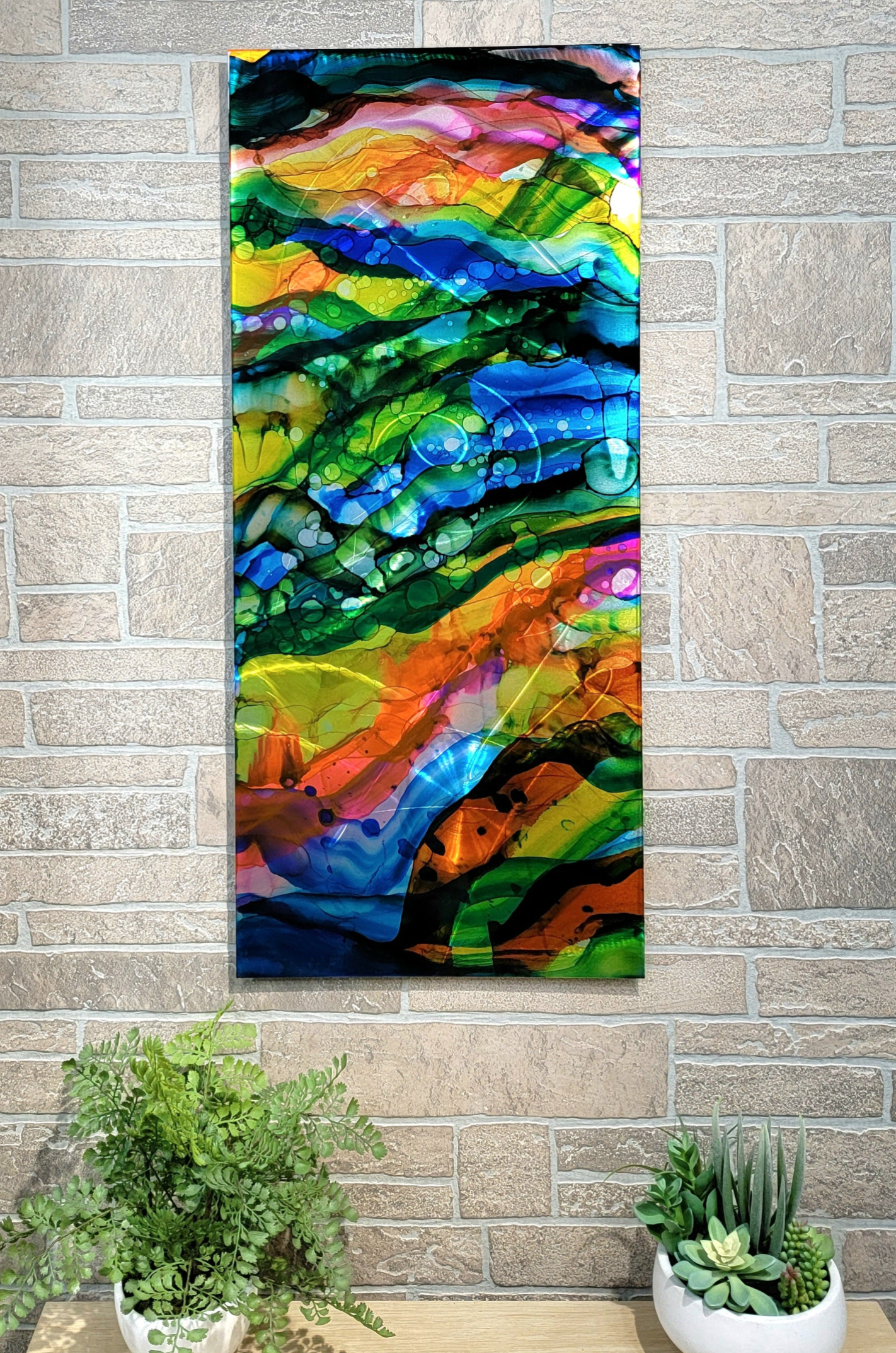 Only One!  Multicolor Abstract Painting  36" x 16" x 2"  Metal by Jon Allen - NL 23 *50% off*