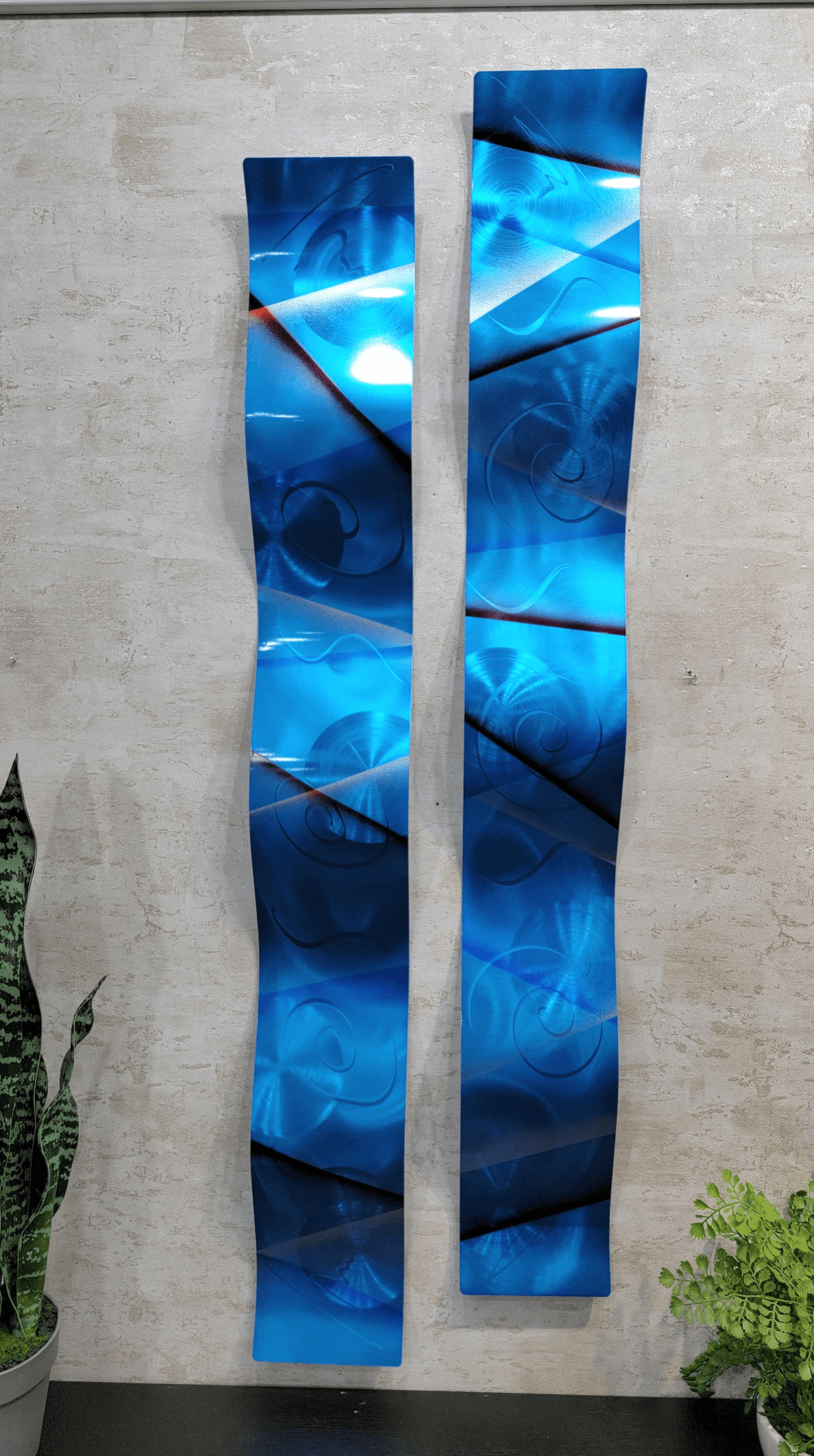 Only One !  In Blue Color Abstract Painting Set of 2  Each Wave 46" x 6" x 3"  Metal  Art by Jon Allen - WAV 245 *12% off*