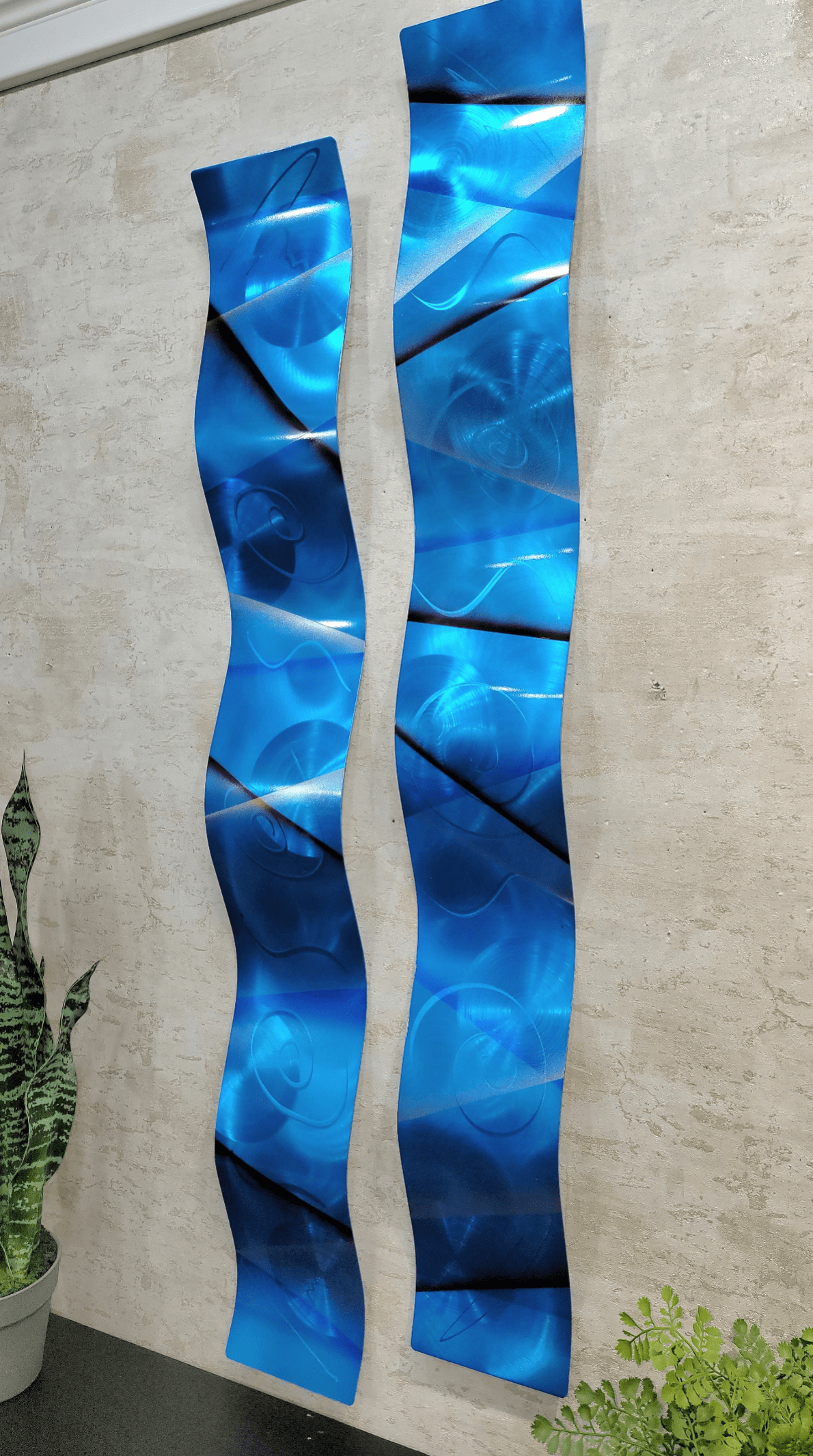 Only One !  In Blue Color Abstract Painting Set of 2  Each Wave 46" x 6" x 3"  Metal  Art by Jon Allen - WAV 245 *12% off*