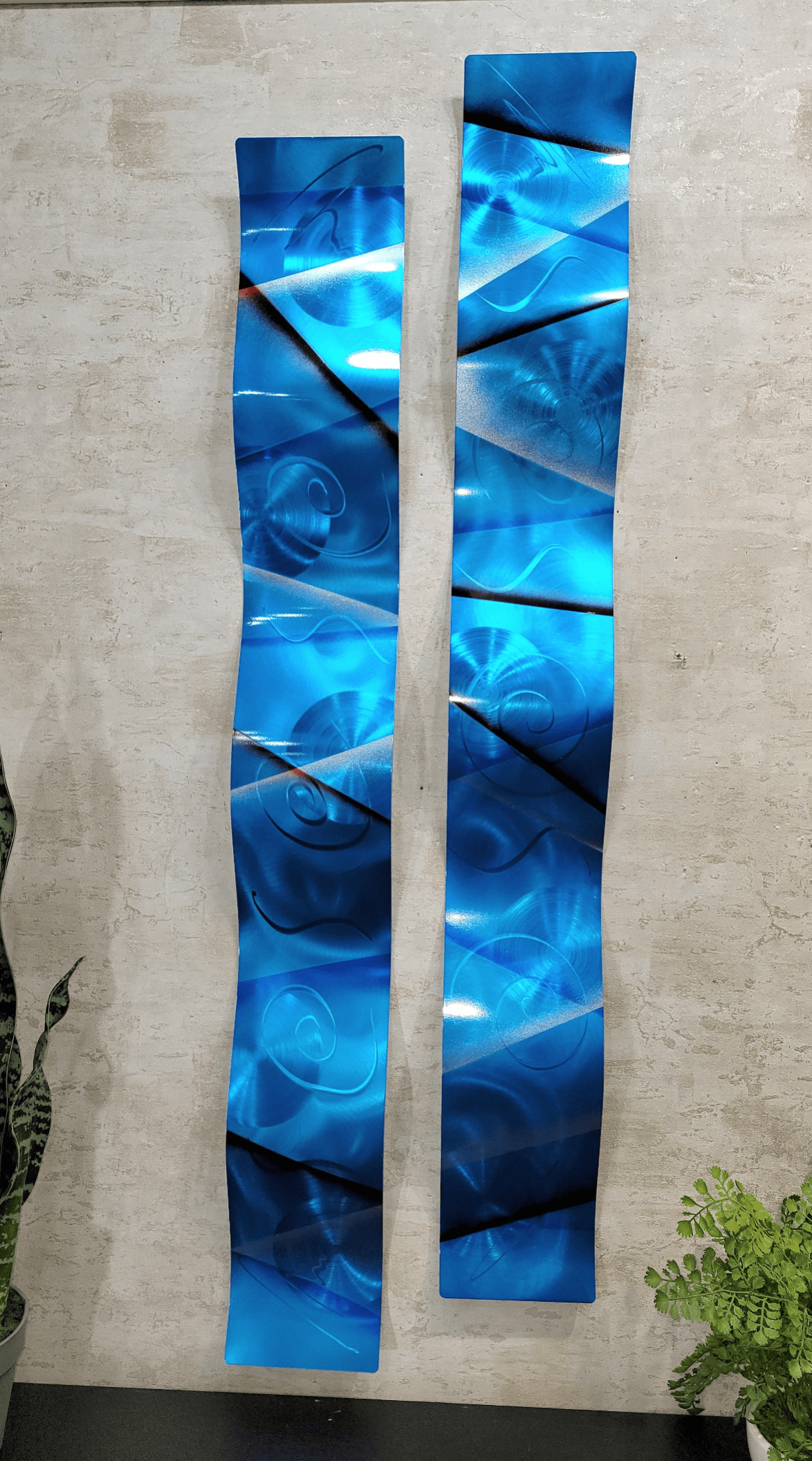 Only One !  In Blue Color Abstract Painting Set of 2  Each Wave 46" x 6" x 3"  Metal  Art by Jon Allen - WAV 245 *12% off*