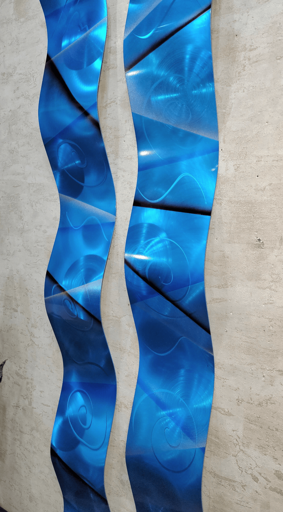 Only One !  In Blue Color Abstract Painting Set of 2  Each Wave 46" x 6" x 3"  Metal  Art by Jon Allen - WAV 245 *12% off*