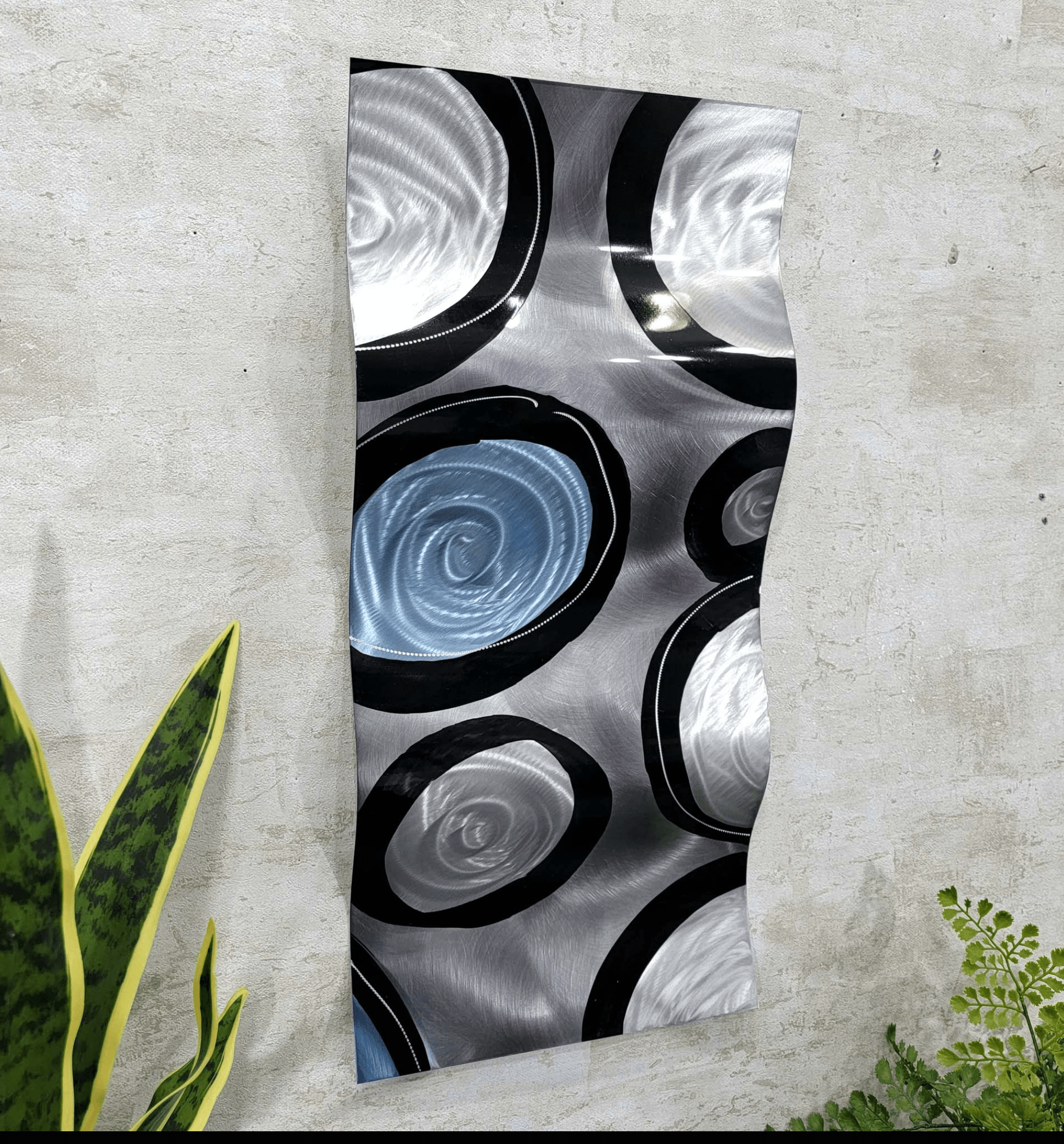 Only One! Silver, Black and Blue Abstract Painting Set of 2  Each Panel 23" X 9"  Metal  Art by Jon Allen - WAV 202 *15% off*