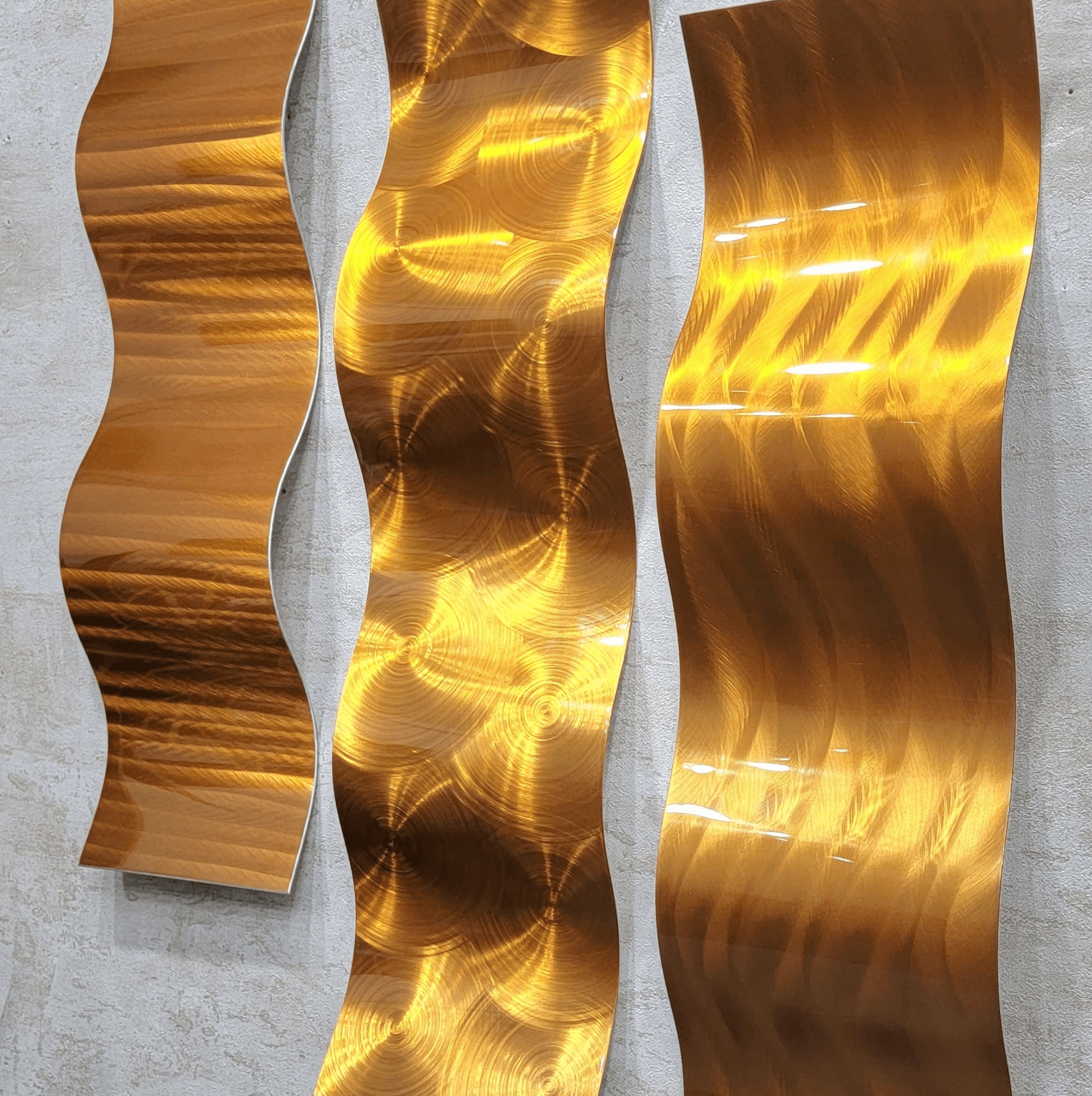 Only One!  In Golden Color Abstract Painting Set of 3 Each panel 23" x 6"  Metal Art by Jon Allen - WAV 213 *25% off*