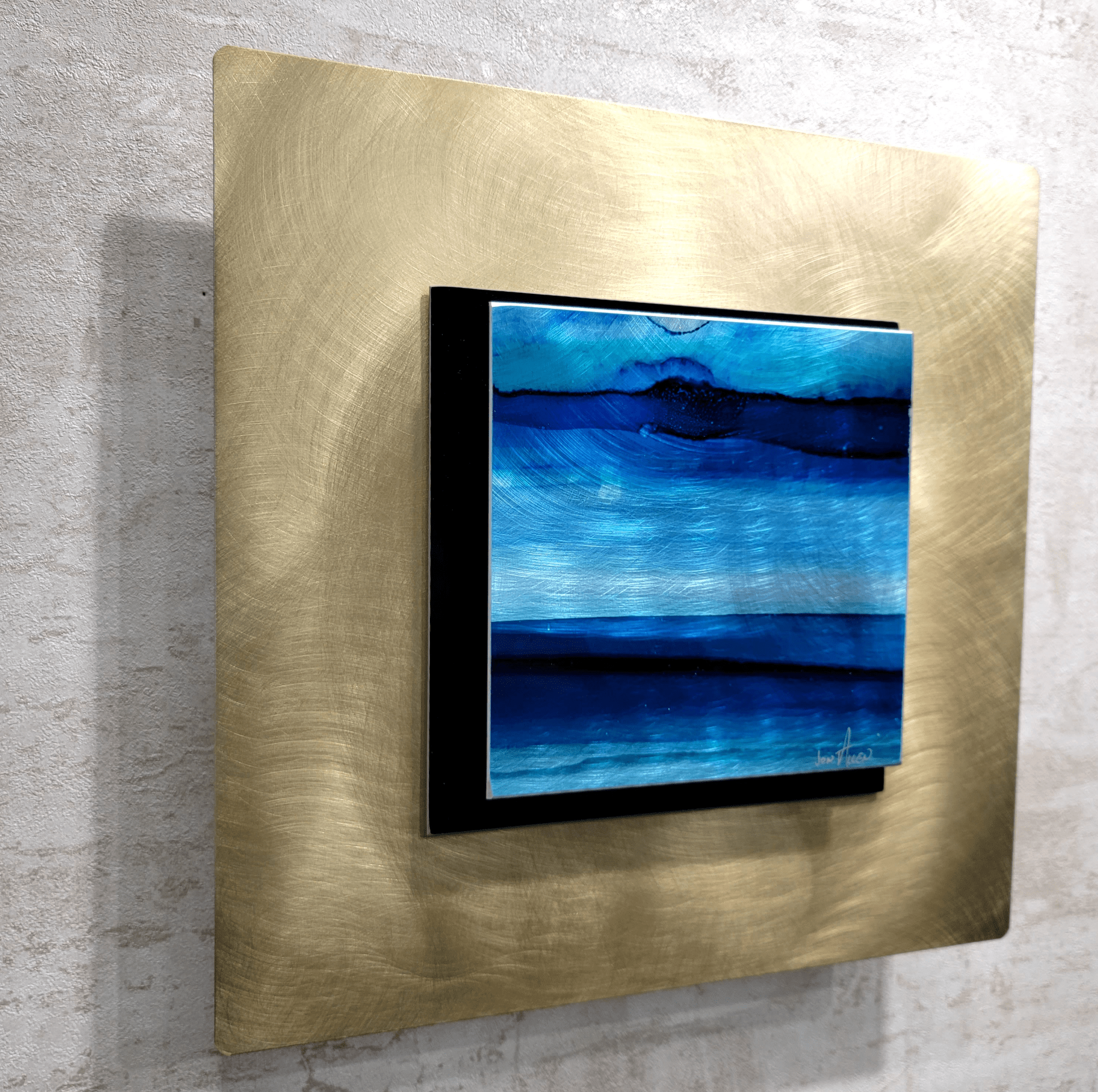 JAN SALE - Only 1! Blue & Gold Modern Metal Wall Art 12" x 12" by Jon Allen - PX55 *20% off*