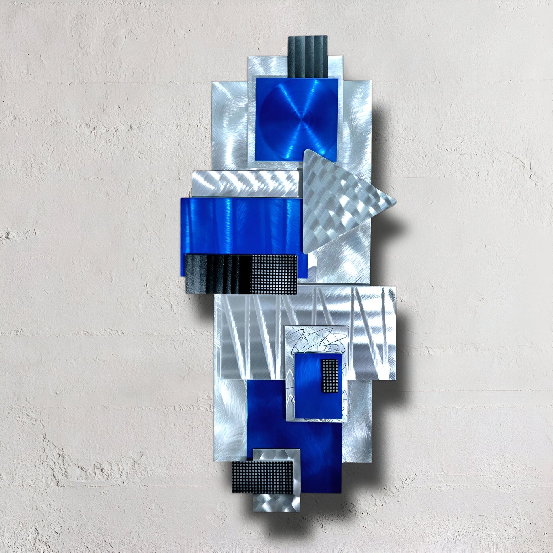 Silver & Blue Abstract 3D Metal Wall Sculpture by Jon Allen 31
