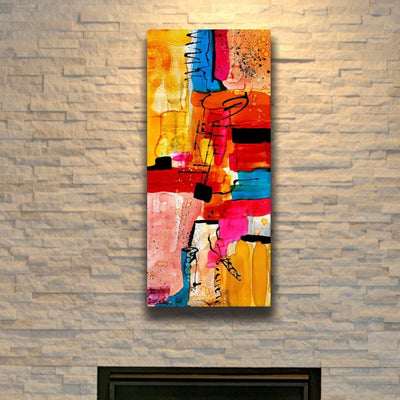 Only One!  Multicolor Abstract Painting   36" x 16" x 2" Metal by Jon Allen - GEM CL 658