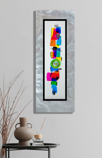 Only One!  Multicolor Abstract Painting    32" x 12" x 2" Metal by Jon Allen - GEM P114