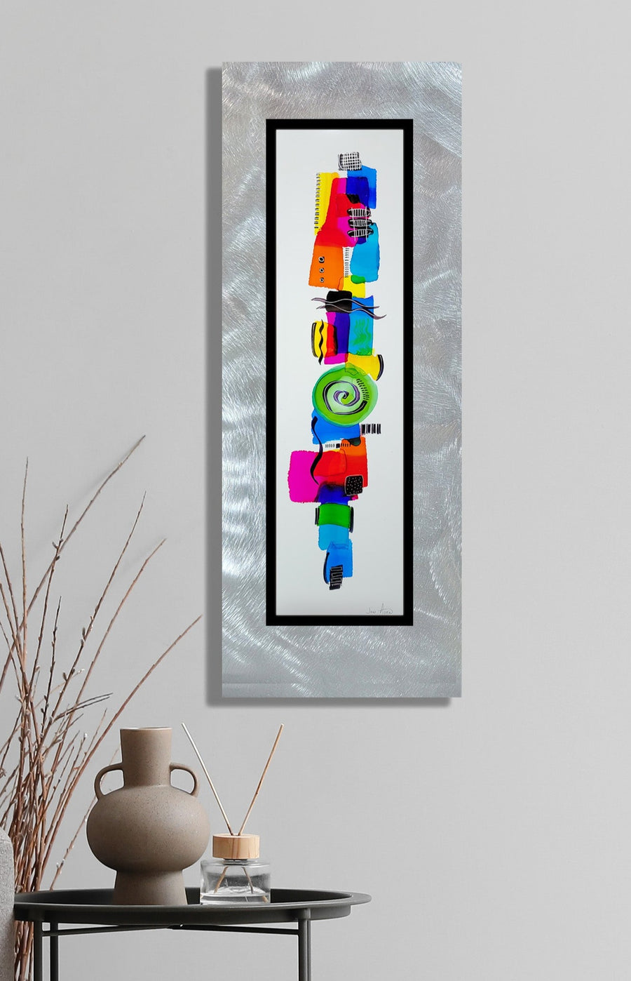 Only One!  Multicolor Abstract Painting    31" x 12" x 2" Metal by Jon Allen - GEM P114