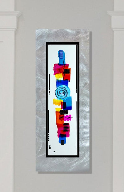 Only One!  Multicolor Abstract Painting    32" x 12" x 2" Metal by Jon Allen - GEM P96