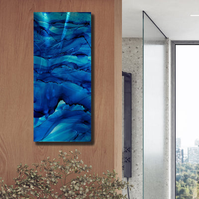 Only One!  Blue Abstract Painting   36" x 16" x 2" Metal by Jon Allen - GEM W177