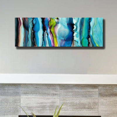 Only One!  Multicolor Abstract Painting   36" x 12" x 2" Metal by Jon Allen - GEM W179