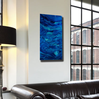 Only One! Blue Abstract Painting   36" x 18" x 2" Metal by Jon Allen - GEM W192