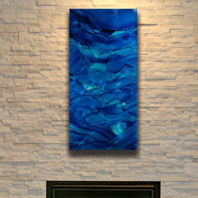 Only One! Blue Abstract Painting   36" x 18" x 2" Metal by Jon Allen - GEM W192