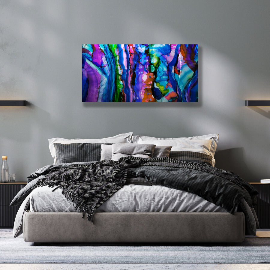 Colorful Abstract Painting - Metal Wall Art - Trending Home Decor - Livingroom Bedroom Office - Metal Artwork - Cool Unique Art 48" x 24" Hand Painted Multicolor Painting - Modern Home Decor - Ethereal Fusion