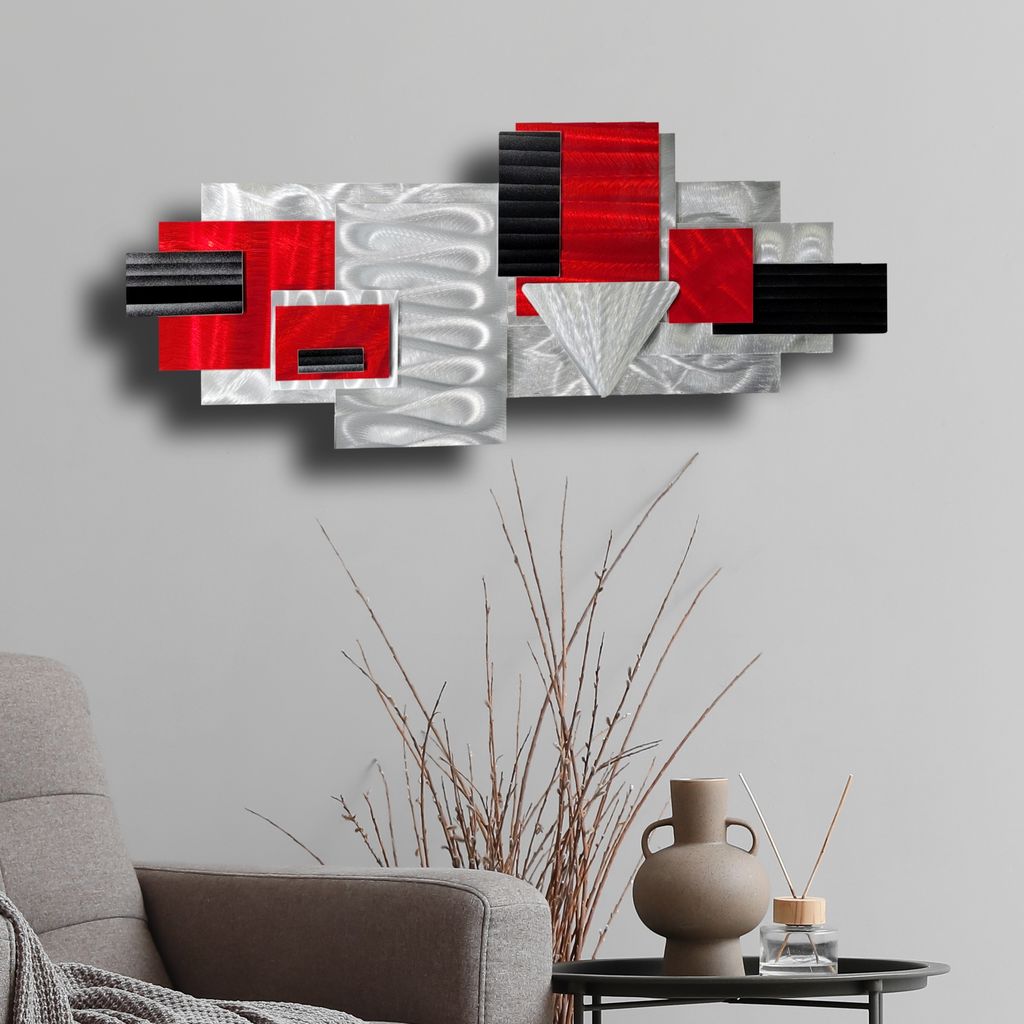 値下げOK Statements2000 ジョンアレン　2016年 Silver, Red & Black Geometric Metal Wall Accent Sculpture by Jon