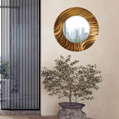 Jon Allen Signature 21" Copper  Handmade Metal Wall Art Beveled Mirror - Contemporary Home Decor, Easy Install, Elegant Design, Authentic & Signed