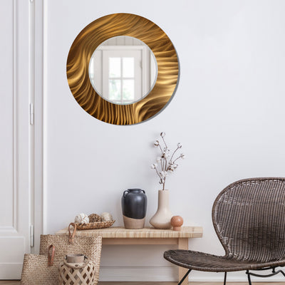 Jon Allen Signature 21" Copper  Handmade Metal Wall Art Beveled Mirror - Contemporary Home Decor, Easy Install, Elegant Design, Authentic & Signed