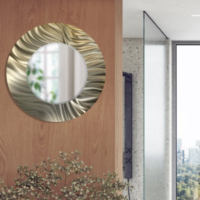 Jon Allen Signature 21" Gold  Handmade Metal Wall Art Beveled Mirror - Contemporary Home Decor, Easy Install, Elegant Design, Authentic & Signed