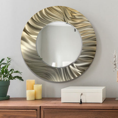 Jon Allen Signature 21" Gold  Handmade Metal Wall Art Beveled Mirror - Contemporary Home Decor, Easy Install, Elegant Design, Authentic & Signed