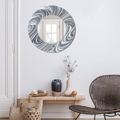 Jon Allen Signature 21"  Silver  Handmade Metal Wall Art Beveled Mirror - Contemporary Home Decor, Easy Install, Elegant Design, Authentic & Signed