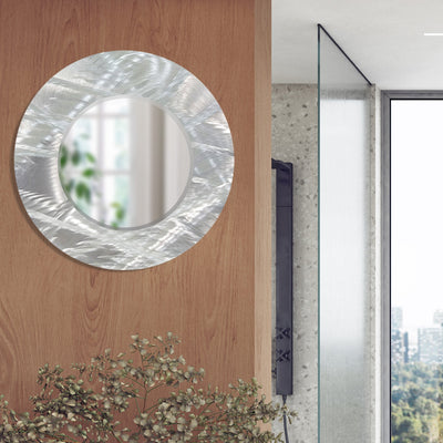 Jon Allen Signature 21" Silver   Handmade Metal Wall Art Beveled Mirror - Contemporary Home Decor, Easy Install, Elegant Design, Authentic & Signed