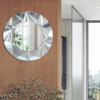 Jon Allen Signature 21"  Silver  Handmade Metal Wall Art Beveled Mirror - Contemporary Home Decor, Easy Install, Elegant Design, Authentic & Signed