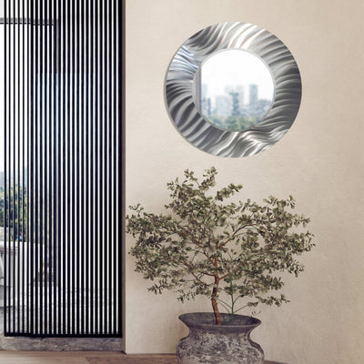 Jon Allen Signature 21"  Silver   Handmade Metal Wall Art Beveled Mirror - Contemporary Home Decor, Easy Install, Elegant Design, Authentic & Signed