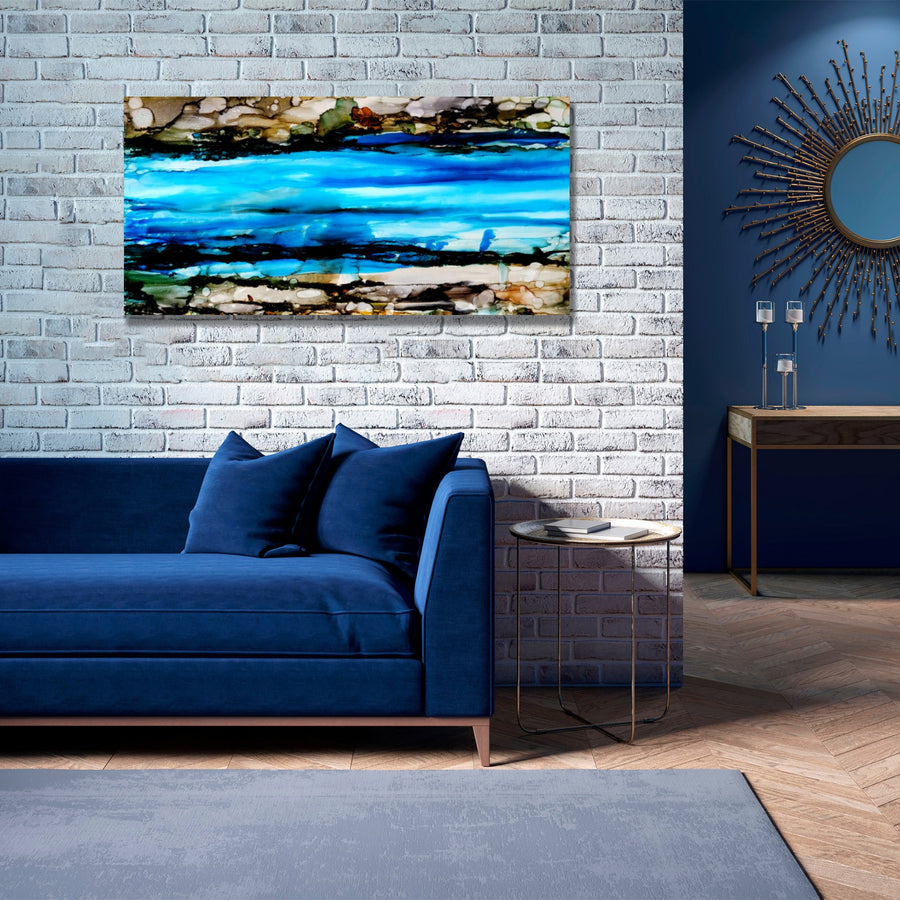 Abstract Painting - Metal Wall Art - Trending Home Decor - Livingroom Bedroom Office - Wall Art - Large Unique Art 36" x 18" Hand Painted Multicolor Painting - Modern Home Decor - "Coastal Dreamscape"