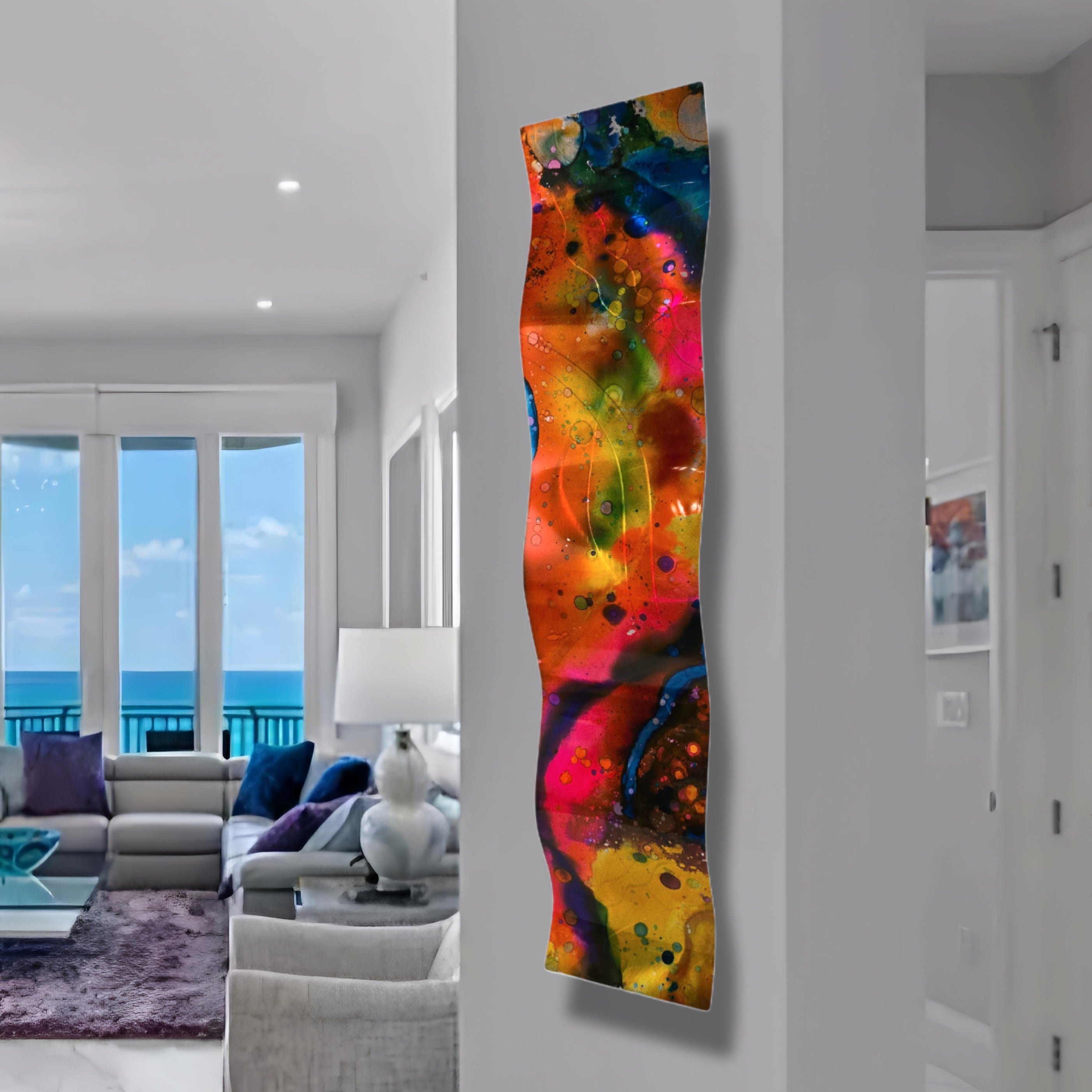 Multicolor Abstract Painting 46" x 10" x 2" WAVE 455