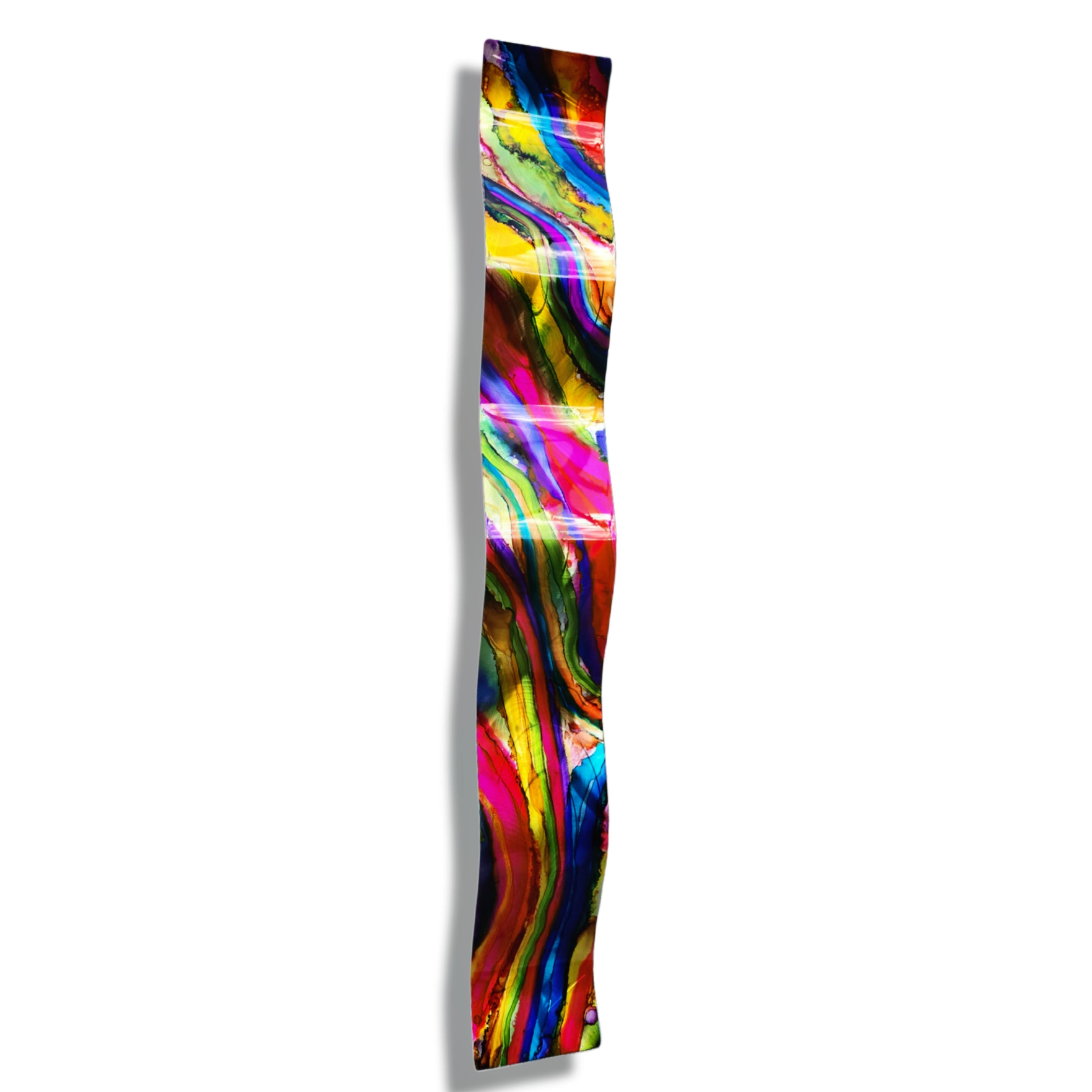 Rainbow Currents - Vibrant Metal Wave Wall Art