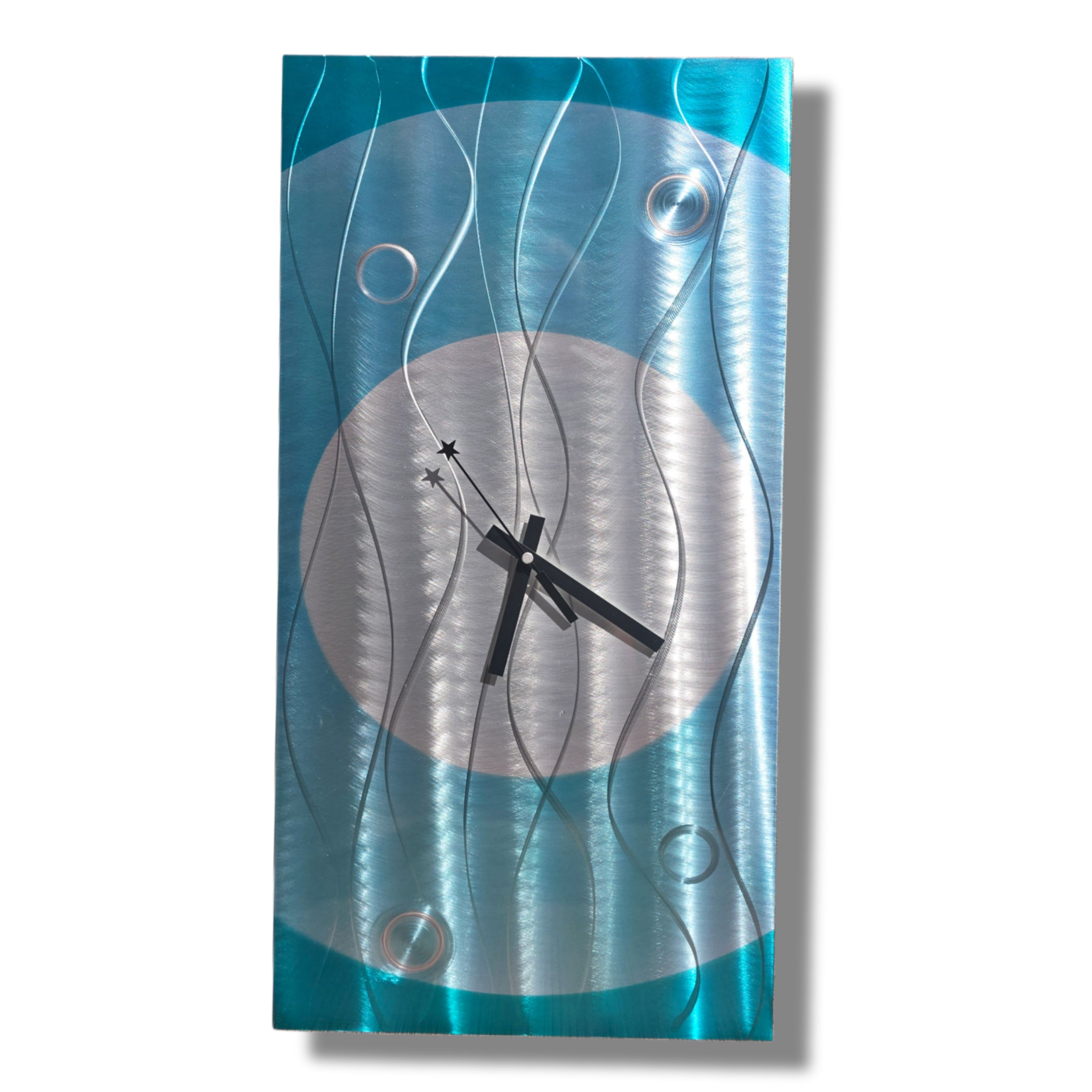 Aqua Fusion Contemporary Clock - Modern Metal Wall Art Timepiece