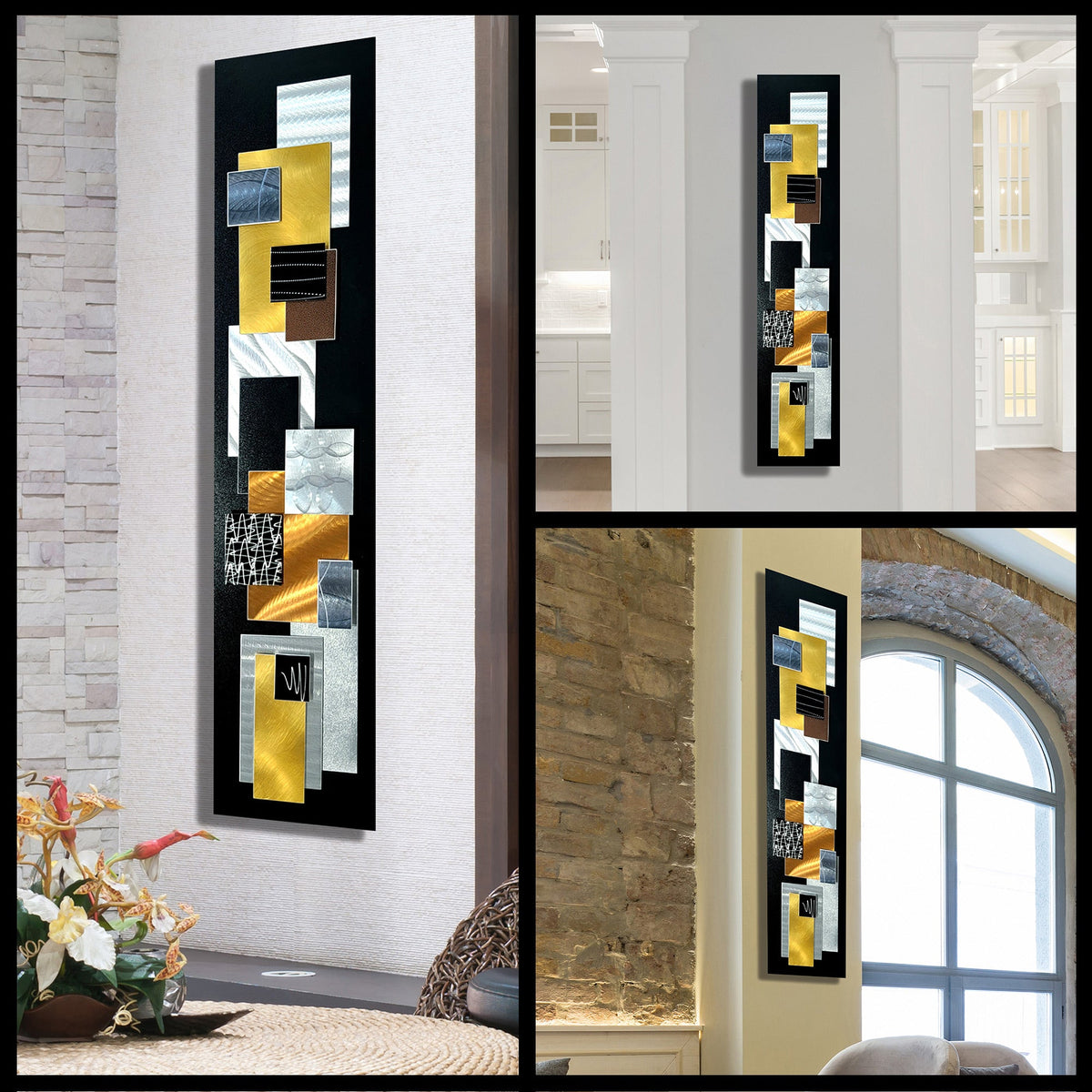Black Silver & Gold Geometric Abstract 3D Metal Wall Art by Jon Allen