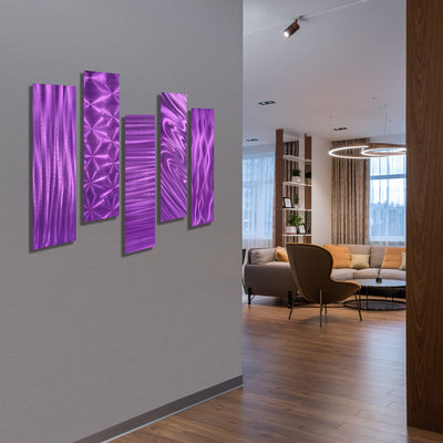 Statements2000 Purple Metal Wall Sculptures Home Decor - Modern Metal Wall Art Accent Set of 5 - Abstract Panels by Jon Allen