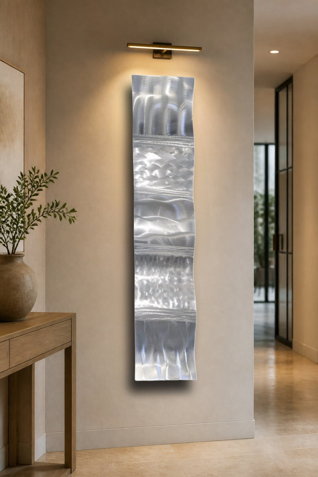 Sterling Flow - Metal Wave Wall Art 46"x10"