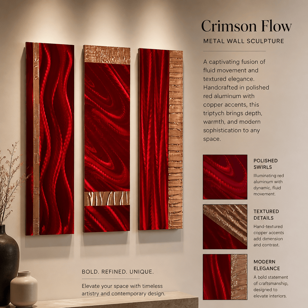 Velvet - 3-Panel Metal Wall Art 6"x24" Each Panel